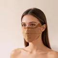 Premium silk and wool patchwork face mask in brown, stylish autumn and winter warm gear. - One Size / Yellow