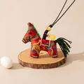 Red Song Brocade silk horse necklace mascot with golden coin and gourd charms - Cloud Red (FHS25-3025-6)