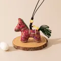 Traditional Chinese red Song brocade silk horse pendant necklace with green mane detail - Embroidered Red (FHS25-3025-7)
