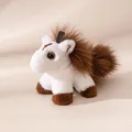 Adorable white plush horse keychain with fluffy brown mane for bags and car decor - Horse Pendant (FHS25-3006-1)