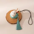 Exquisite handmade silk rabbit charm with elegant teal tassel for bags and car decor - Rabbit Pendant (FHS25-3000-1)