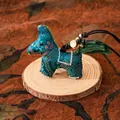 Handmade teal Chinese zodiac horse charm pendant with traditional fabric patterns - Horse Year Pendant (FHS25-3012-1)