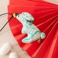 Handmade silk rabbit pendant charm with traditional patterns in teal and gold - Jade Rabbit Pendant (FHS25-3010-2) / Blue Jade Rabbit
