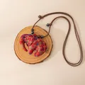 Ethnic handmade red silk elephant pendant necklace with adjustable brown cord on wood - Elephant Style (FHS25-3018-2)