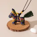 Handmade traditional Chinese Song brocade horse charm necklace in dark blue silk fabric - Navy Blue (FHS25-3025-14)