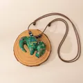Handmade green ethnic silk elephant pendant necklace on an adjustable brown wax cord - Elephant Style (FHS25-3018-4)