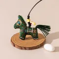 Traditional green Song brocade silk horse pendant with gold coin bead and tassel - Emerald Green (FHS25-3025-15)