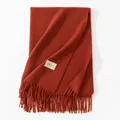 Premium soft burnt orange solid color long scarf with elegant tassel trim for winter - With Tag / 200x68cm / Orange
