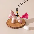 Traditional Chinese style silk horse pendant necklace made of Song brocade fabric - Rose Pink (FHS25-3025-16)
