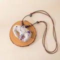Handmade ethnic silk elephant pendant necklace with adjustable brown cord on wood base. - Elephant Style (FHS25-3018-6)