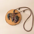 Handmade ethnic elephant pendant necklace with adjustable brown cord and colorful silk fabric - Elephant Style (FHS25-3018-7)