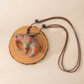 Handmade ethnic elephant pendant necklace with adjustable brown cord and colorful beads - Elephant Style (FHS25-3018-8)