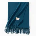 Teal blue cashmere-like scarf with tassels and minimalist Day April brand label. - Marled Blue (With Tag) / 200x68cm