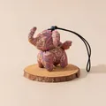 Handmade silk elephant charm with traditional floral patterns on a natural wood base - Elephant Shape (FHS25-3023-2)
