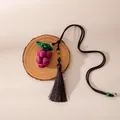Handmade magenta mulberry silk grape pendant featuring an elegant long black tassel detail - Grape Shape Necklace (FHS25-3001-3)