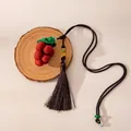 Handmade mulberry silk grape pendant necklace with elegant black tassel on wooden prop - Grape Shape Necklace (FHS25-3001-4)