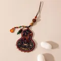 Handmade silk gourd pendant featuring traditional horse embroidery and lucky beads - Embroidered Gourd Pendant (FHS25-3005-2)