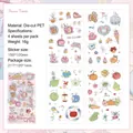 Pastel watercolor food and fruit PET stickers set, 4 sheets for journal scrapbooking - 4pcs / Icy Sweet Tones