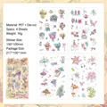 Set of 4 sheets of pastel floral watercolor PET stickers for scrapbooking and DIY journaling - 4pcs / Outlining Flowers