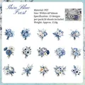 Juego de 30 pegatinas florales azules de PET para manualidades, diseño resistente al agua - Fina Escarcha Azul / 30 Hojas
