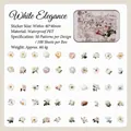 Set of 100 vintage floral PET stickers with 50 designs for DIY scrapbooking journals - Pack of 100 / White Elegance