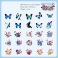 Waterproof PET scrapbooking stickers set featuring blue butterflies and purple flowers - Starry Sky Butterfly / 25 Pieces/Pack