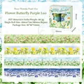 Set of 4 floral PET washi tapes featuring butterfly and meadow patterns for scrapbooking - Butterfly Lavender / Set of 4 Rolls