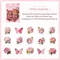 Pink butterfly and cherry blossom waterproof PET stickers for journaling and scrapbooking - Wild Spring Rhapsody Series / 30 Sheets / Pink Butterfly and Flowers