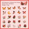 Waterproof PET stickers set featuring various butterfly and vintage rose floral designs - Orange Light Butterfly / 25 Pieces/Pack