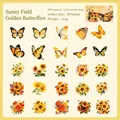 Waterproof PET stickers with butterfly and sunflower designs for DIY scrapbooking decor - Sunny Field Golden Butterfly / 25 Pieces/Pack