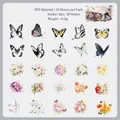 Waterproof PET stickers set featuring various vintage watercolor butterfly and flower designs - Moon Veil Simple Butterfly / 25 Pieces/Pack