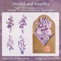 Autocollants de bricolage fleurs violettes rétro avec marquage argent élégant, 8 pièces - Thème Orchidée