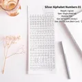 Silberne Metallic-PVC-Aufkleber mit Alphabet und Zahlen für Scrapbooking und DIY-Journaling - Großbuchstaben und Zahlen Transparenter Stil / Silber