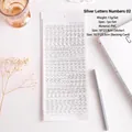 Silberne Buchstaben- und Zahlenaufkleber für Scrapbooking und DIY-Journale - Kleinbuchstaben und Zahlen Transparenter Stil / Silber