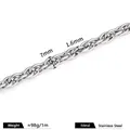Nahaufnahme einer geflochtenen 304-Edelstahlkette mit 7 mm Breite und 1,6 mm Dicke - Ovale Doppelt Gewebte Kette / 1.6x7mm / Stahlfarben