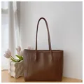 Vintage brown large capacity tote bag, minimalist faux leather shoulder bag for women - No Pendant / Coffee