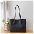 Minimalist black large capacity leather tote bag for women vintage style shoulder bag - Regular Fit / Black