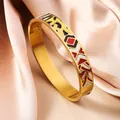 Pulsera de esmalte chapada en oro de moda con coloridos patrones geométricos de óleo - Ancho de 10mm / Negro Blanco Amarillo Rojo Geométrico (SZ729)