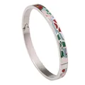 Elegante brazalete de acero de titanio plateado con coloridos patrones florales de esmalte - 6mm de Ancho / Azul Verde Rojo Rosa Geométrico (SZ696)