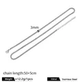 3mm silberfarbene Edelstahl-Box-Halskette für Herren mit 50+5cm verstellbarer Länge - Quadratische Perlenkette / 3mm Breite x 50+5cm / Stahlfarben
