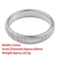 Flexibles Schlangenknochen-Armband aus poliertem Edelstahl in Silber für Damen und Herren - Einlagiger Elastischer Schlangenknochen (12mm) / Innendurchmesser ca. 60mm / Stahlfarben