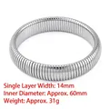 Elastisches Schlangenknochen-Armband aus Edelstahl, 14 mm breit, in Silber-Optik - Einlagiger Elastischer Schlangenknochen (14mm) / Innendurchmesser ca. 60mm / Stahlfarben