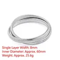 Zweireihiges silbernes elastisches Schlangenkette Armband aus Edelstahl für Damen, 8mm - Doppellagiger Elastischer Schlangenknochen (8mm) / Innendurchmesser ca. 60mm / Stahlfarben