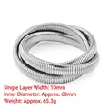 Drelagiges flexibles Schlangenknochen-Armband aus Edelstahl, Silber, 10 mm breit - Dreilagiger Elastischer Schlangenknochen (10mm) / Innendurchmesser ca. 60mm / Stahlfarben