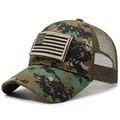 Digital camouflage mesh baseball cap featuring a tactical American flag Velcro patch - Desert Camouflage