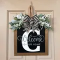 Personalized wooden door sign with large letter C, striped bow, and floral accents - 30*30cm / Letter C