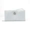 Elegant silver rhinestone long clutch wallet with wrist strap and textured silk finish - Silver