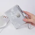 Elegant silver glitter short wallet for women with rhinestone buckle and wrist strap - Silver