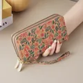 Portefeuille long en liège à fleurs pour femme avec double zip et dragonne - Feuilles Rouges Liège