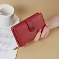 Elegant red pebble leather medium wallet for women featuring multiple card slots and zip pocket - 14.5*3*9cm / Red
